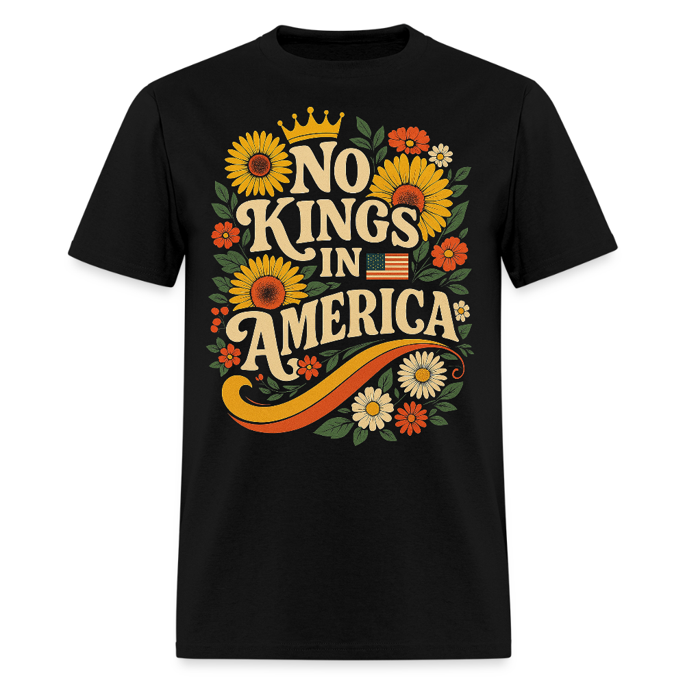 No Kings In America Floral Freedom Statement T-Shirt - black