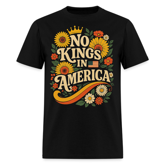 No Kings In America Floral Freedom Statement T-Shirt - black