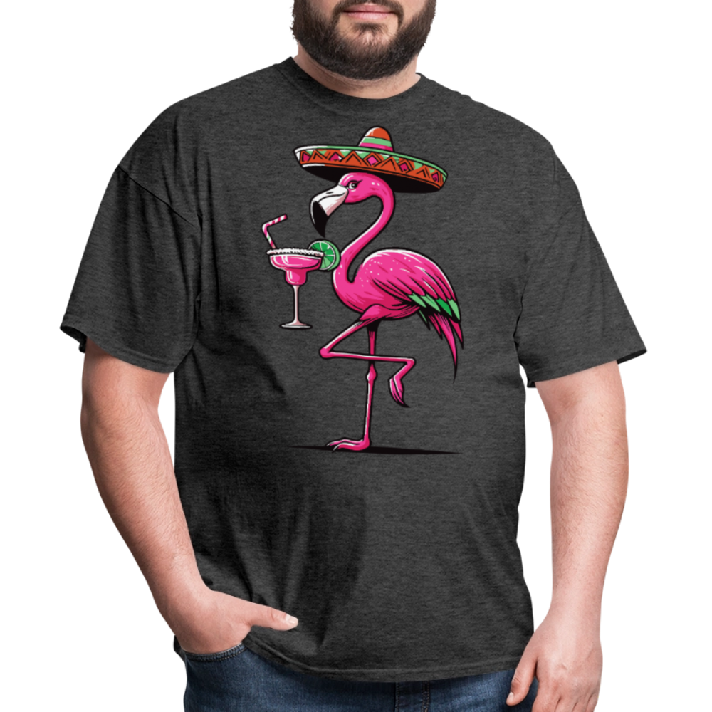 Tropical Flamingo Margarita Tee Pink Flamingo Drinking T-shirt - heather black