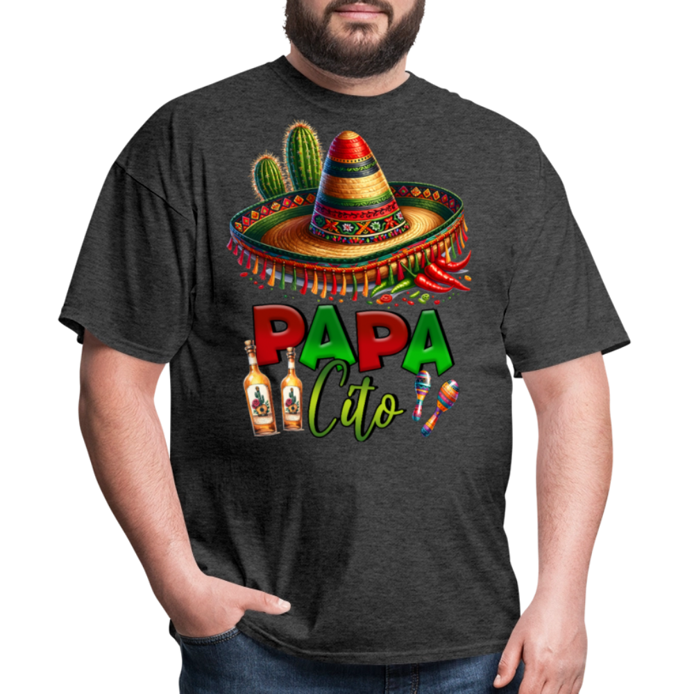 Papacito Sombrero Tequila Tee Mexican Dad Gift Funny T-shirt - heather black