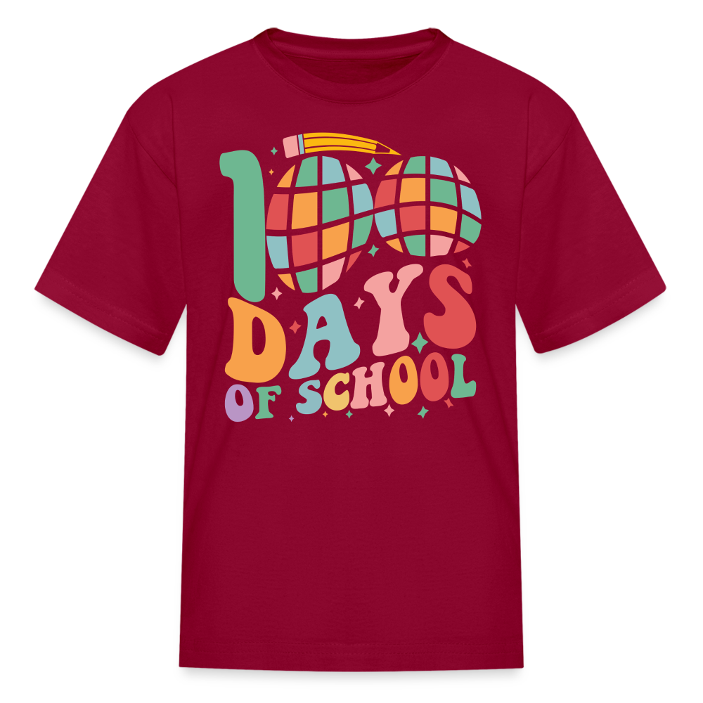 Retro 100 Days Of School Disco Ball Kids T-Shirt - dark red