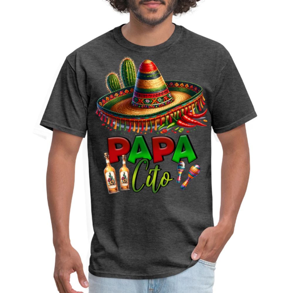 Papacito Sombrero Tequila Tee Mexican Dad Gift Funny T-shirt - heather black