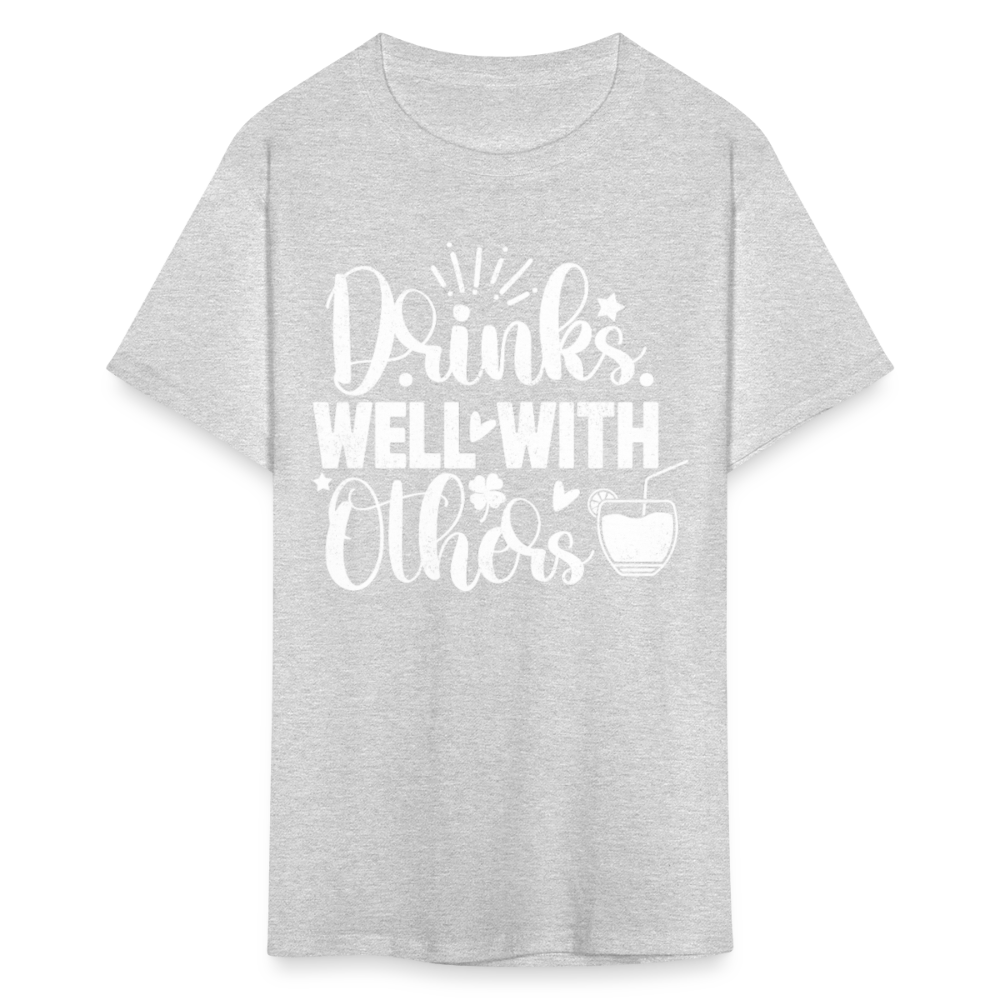 Drinks Well with Others Funny Beer T-Shirt for Party Lovers - heather gray