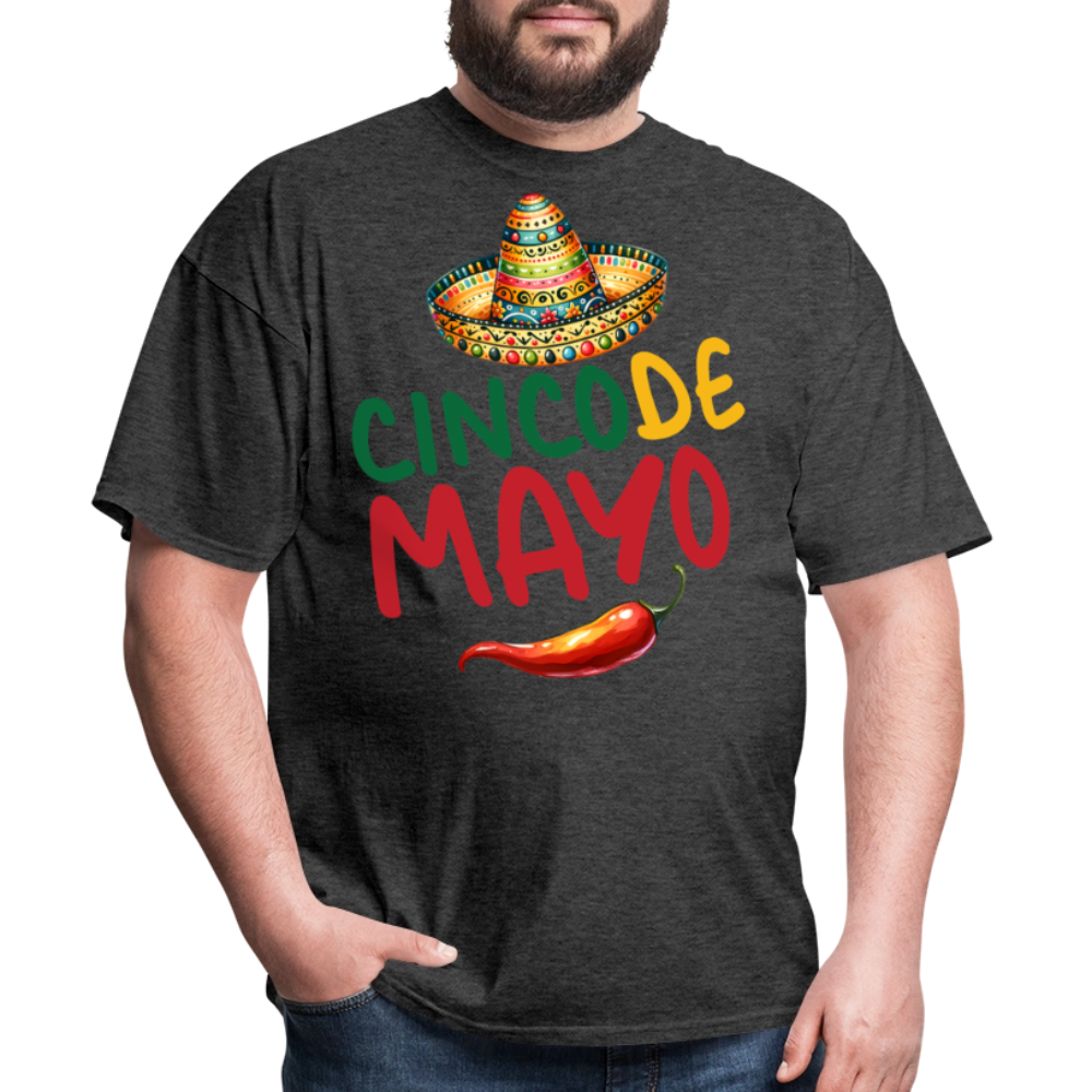 Mexican Sombrero And Chili Pepper Tee Cinco de Mayo Party T-shirt - heather black