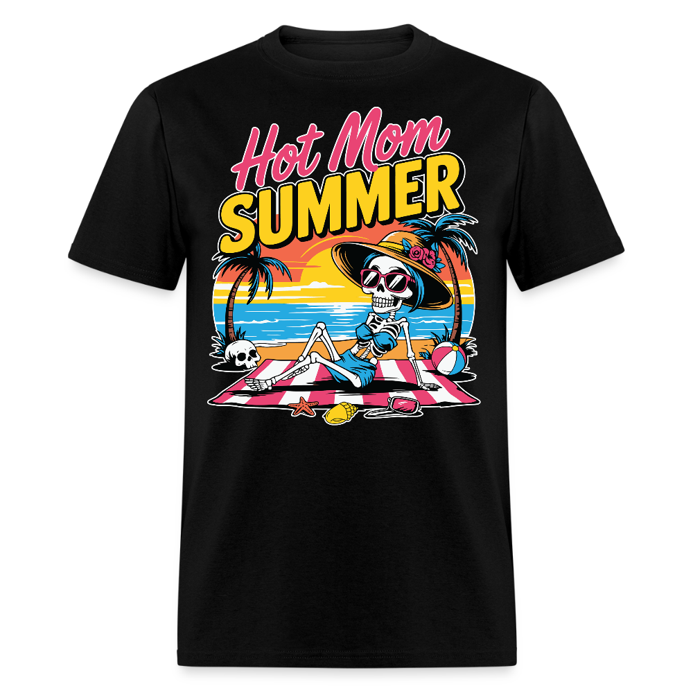 Funny Hot Mom Summer Skeleton Beach T-shirt - black