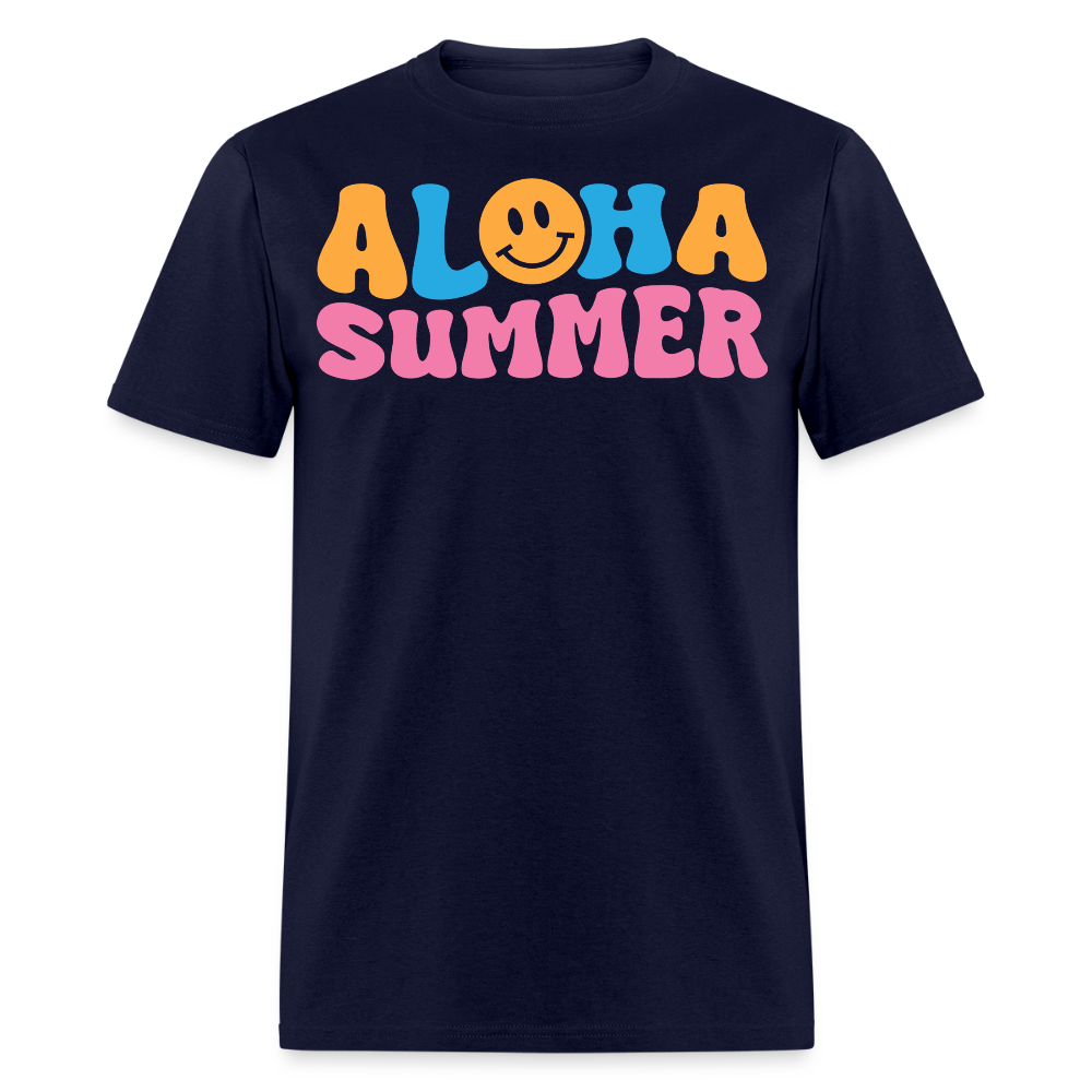 Vintage Smiley Face Aloha Summer T-shirt - navy