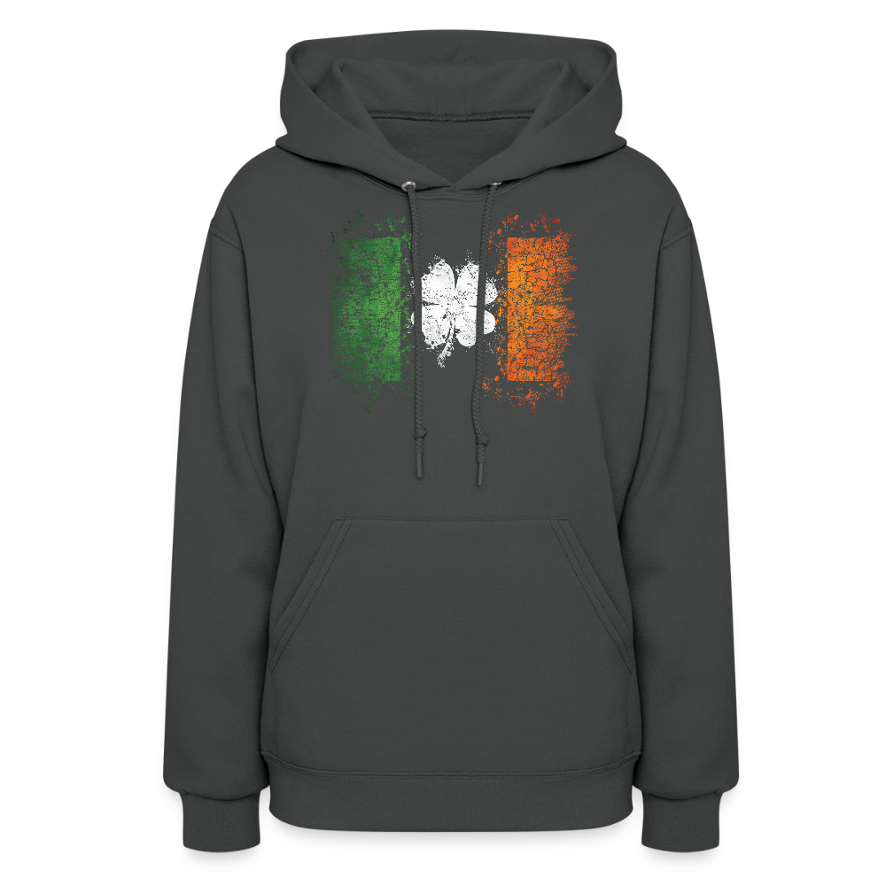 Women's Irish Flag Distressed Shamrock Hoodie - St Patrick's Day - asphalt