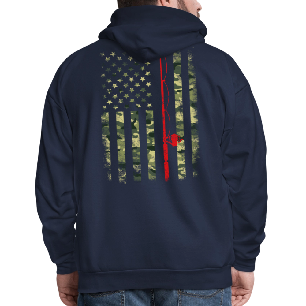 Distressed Camo American Flag Patriotic Fishing Hoodie - navy