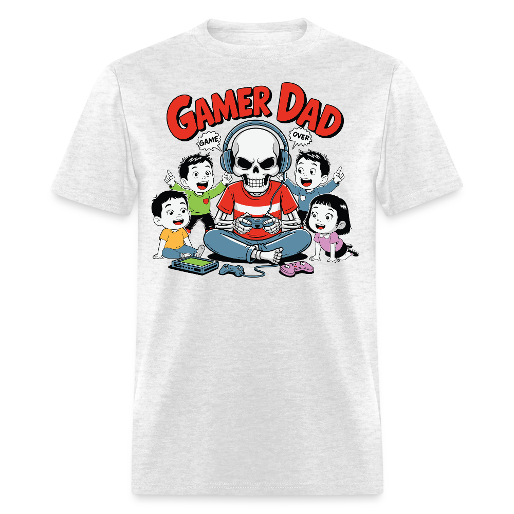 Cartoon Skeleton Gamer Dad T-shirt - light heather gray