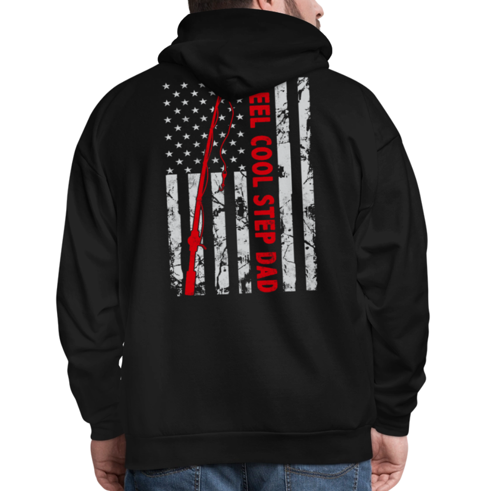 Reel Cool Step Dad American Flag Fishing Father’s Day Gift Hoodie - black