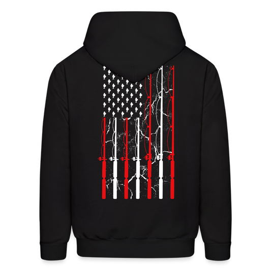Patriotic American Flag Fishing Rod Hoodie - black