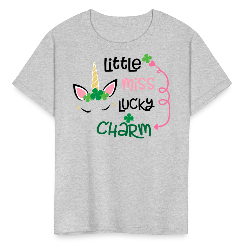 Little Miss Lucky Charm Toddler Outfit Cute Irish Unicorn T-shirt - heather gray