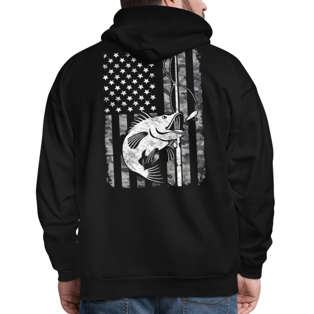 Camo American Flag Patriotic Bass Fishing Hoodie - black