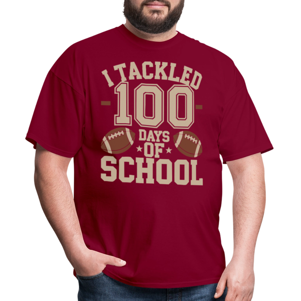 100 Days Of School Tee For Teachers Funny Football Themed School T-shirt - burgundy