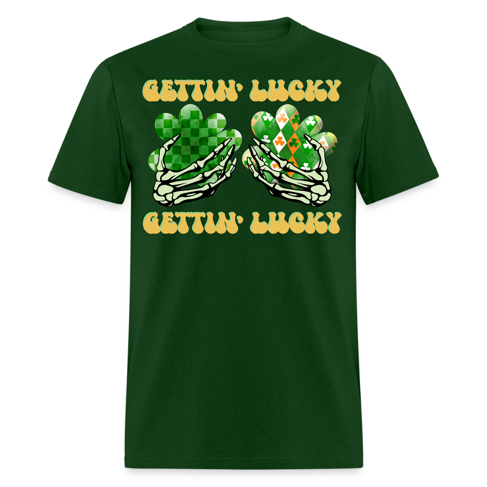 Gettin' Lucky St Patrick’s Day Skeleton T-shirt - forest green