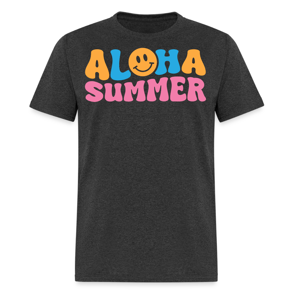 Vintage Smiley Face Aloha Summer T-shirt - heather black