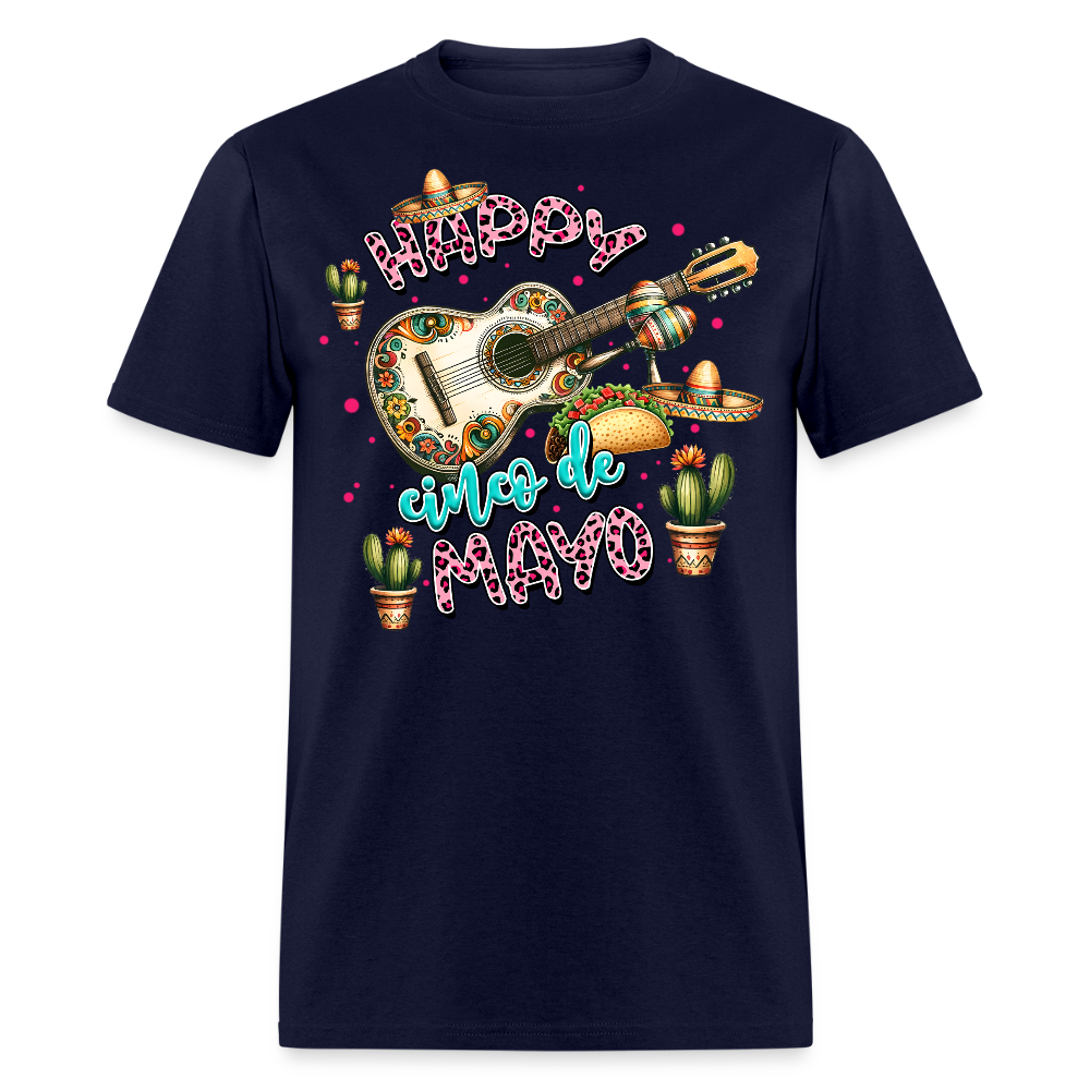 Cinco de Mayo Festive Shirt Mexican Culture Party Tee With Guitar And Sombrero T-shirt - navy