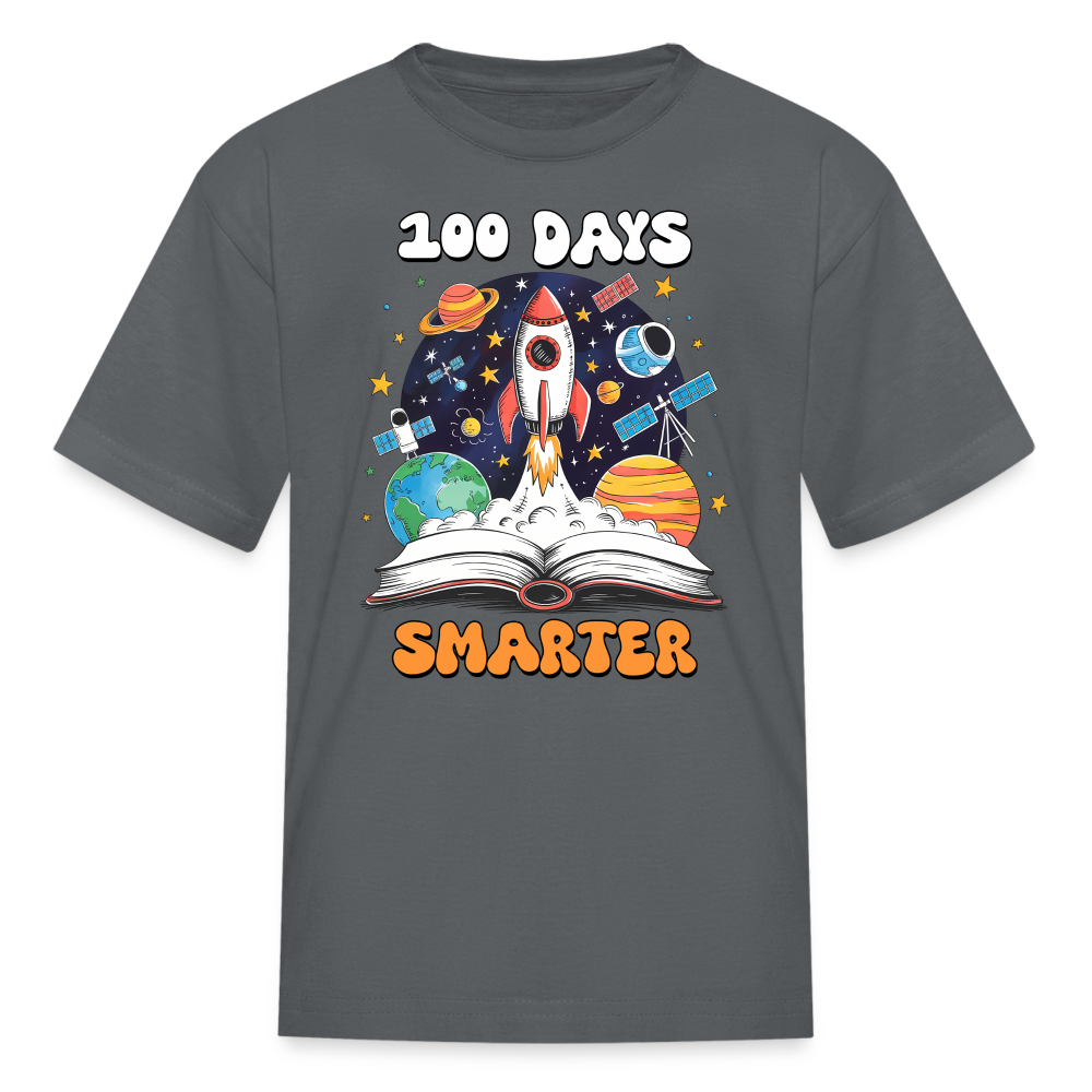 100 Days Smarter Space Themed STEM Learning Kids T-shirt - charcoal