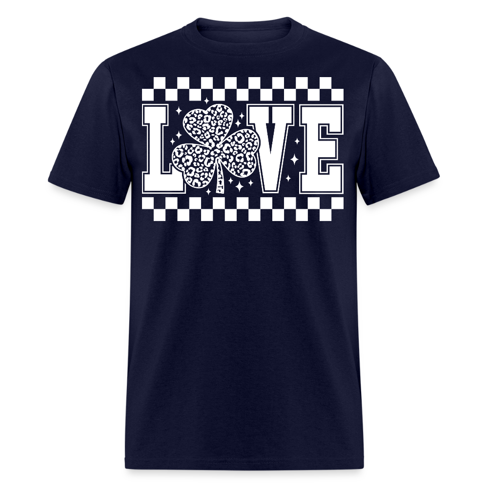 Shamrock Checkered Love Tee St Patrick’s Day leopard Print T-shirt - navy