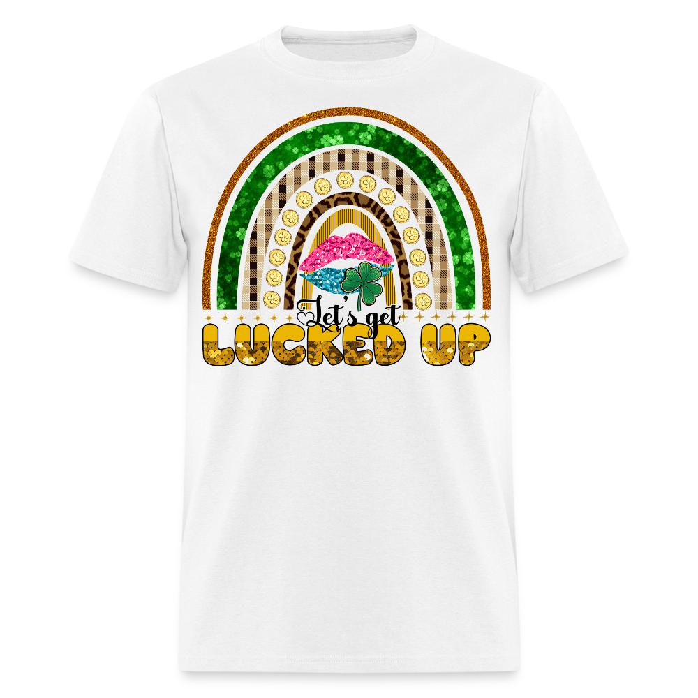 Let's Get Lucked Up Leprechaun Rainbow Lucky T-shirt - white