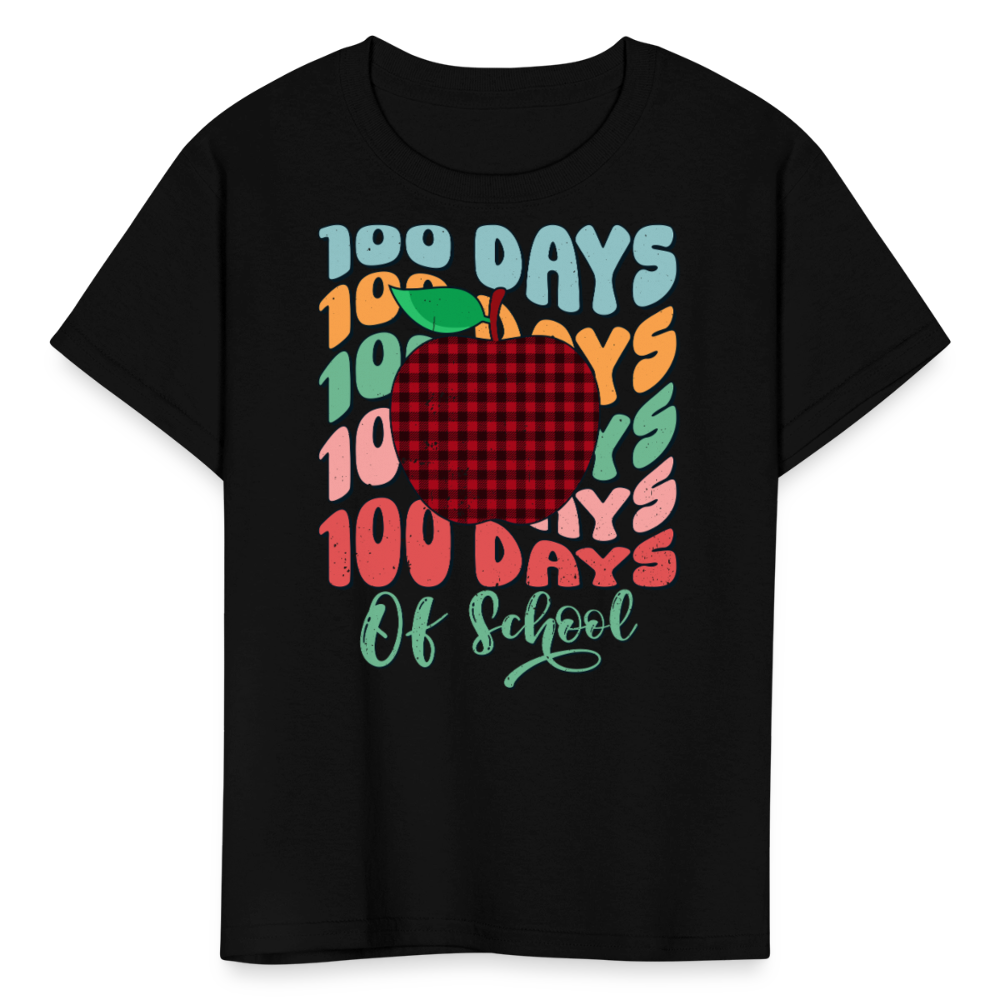 100th Day of School Outfit for Kids Buffalo Plaid Apple 100 Days T-Shirt - black
