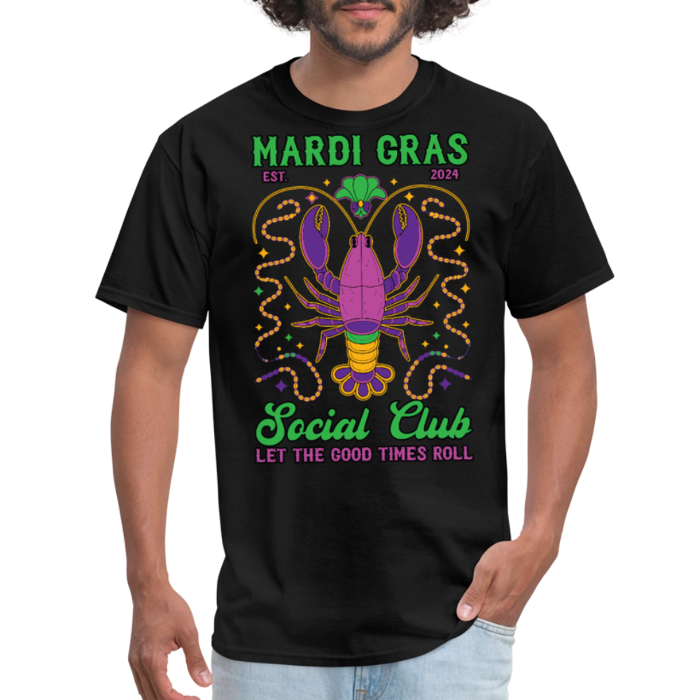 Mardi Gras Social Club Tee Crawfish-themed Mardi Gras T-shirt - black