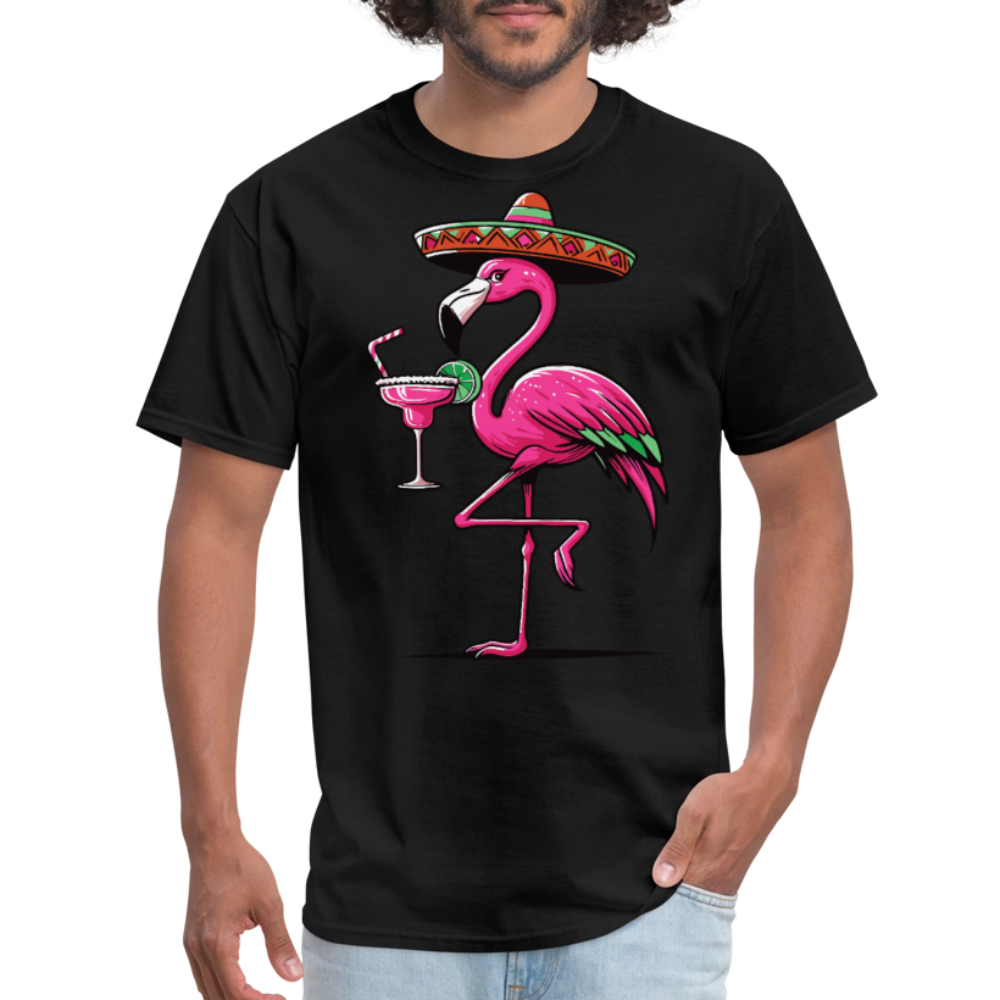 Tropical Flamingo Margarita Tee Pink Flamingo Drinking T-shirt - black