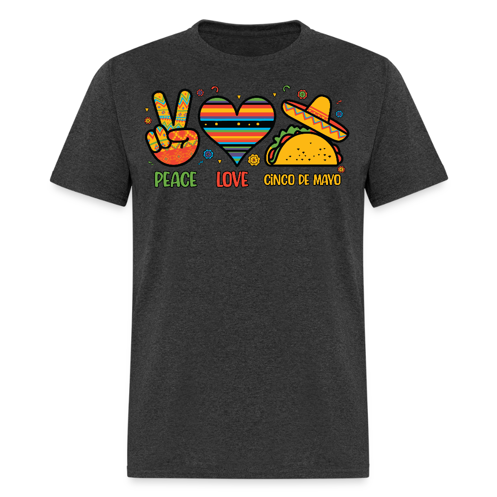 Peace Love Tacos Cinco de Mayo Graphic Unisex T-shirt - heather black