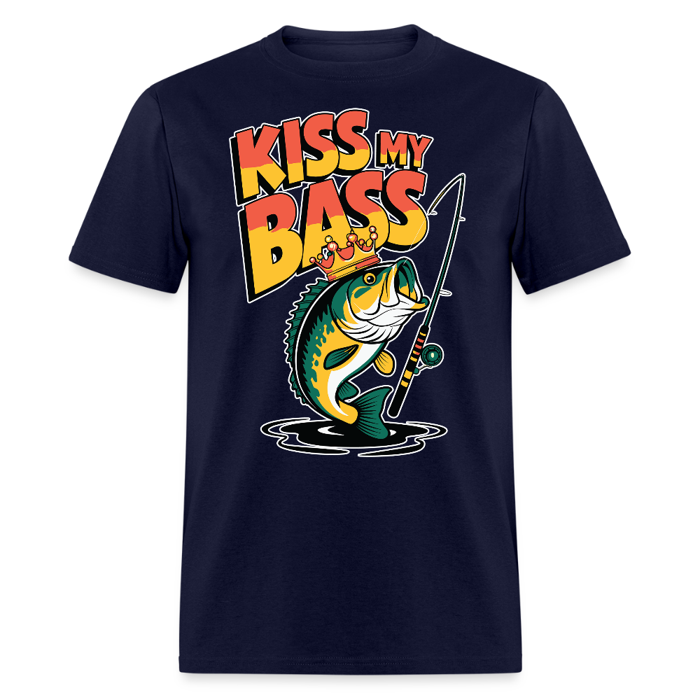 Humorous Fishing Kiss My Bass Novelty T-shirt - navy