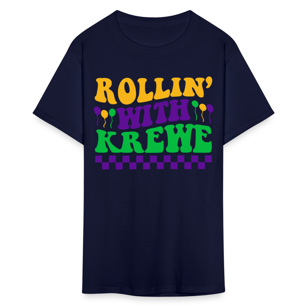 Rollin with Krewe Funny Mardi Gras Parade T-Shirt - navy