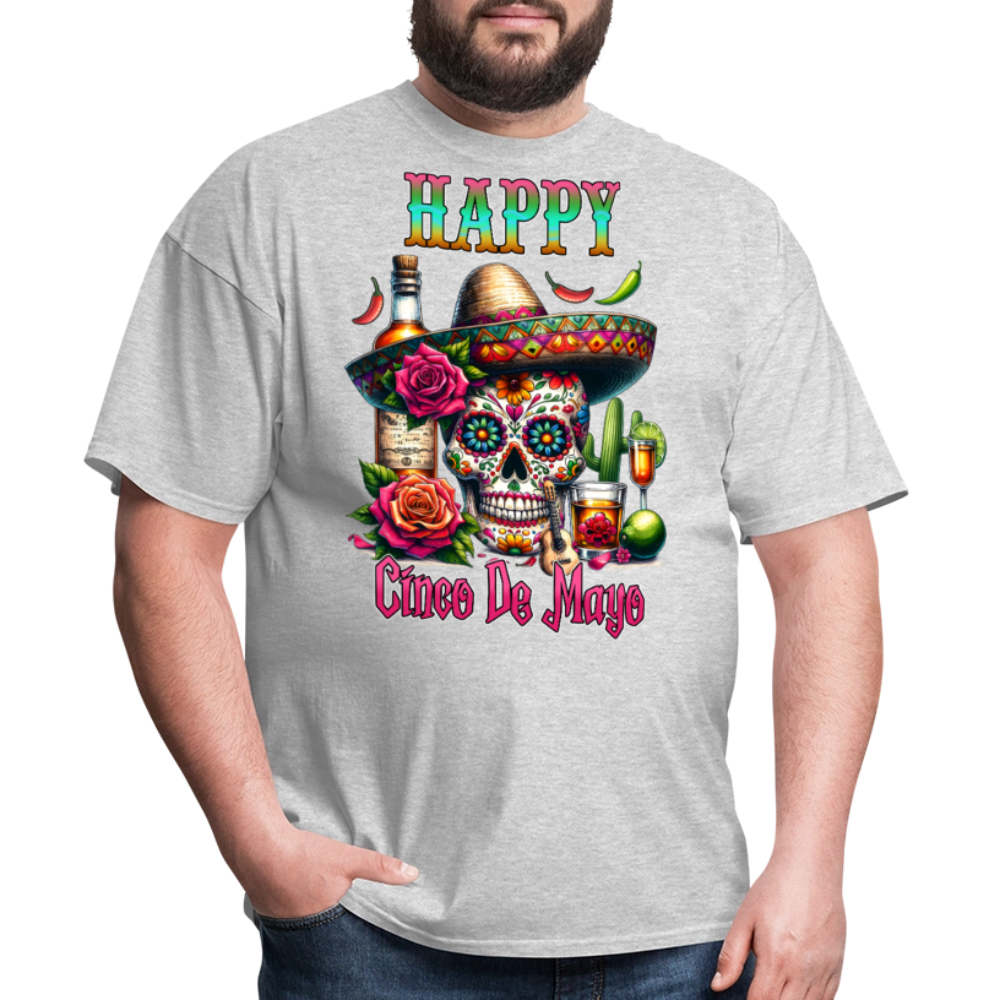 Mexican Fiesta Outfit With Skull And Roses Cinco de Mayo Skull T-shirt - heather gray