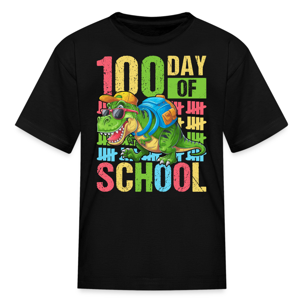 100 Days of School Tee for Kids Funny Dinosaur T-shirt - black