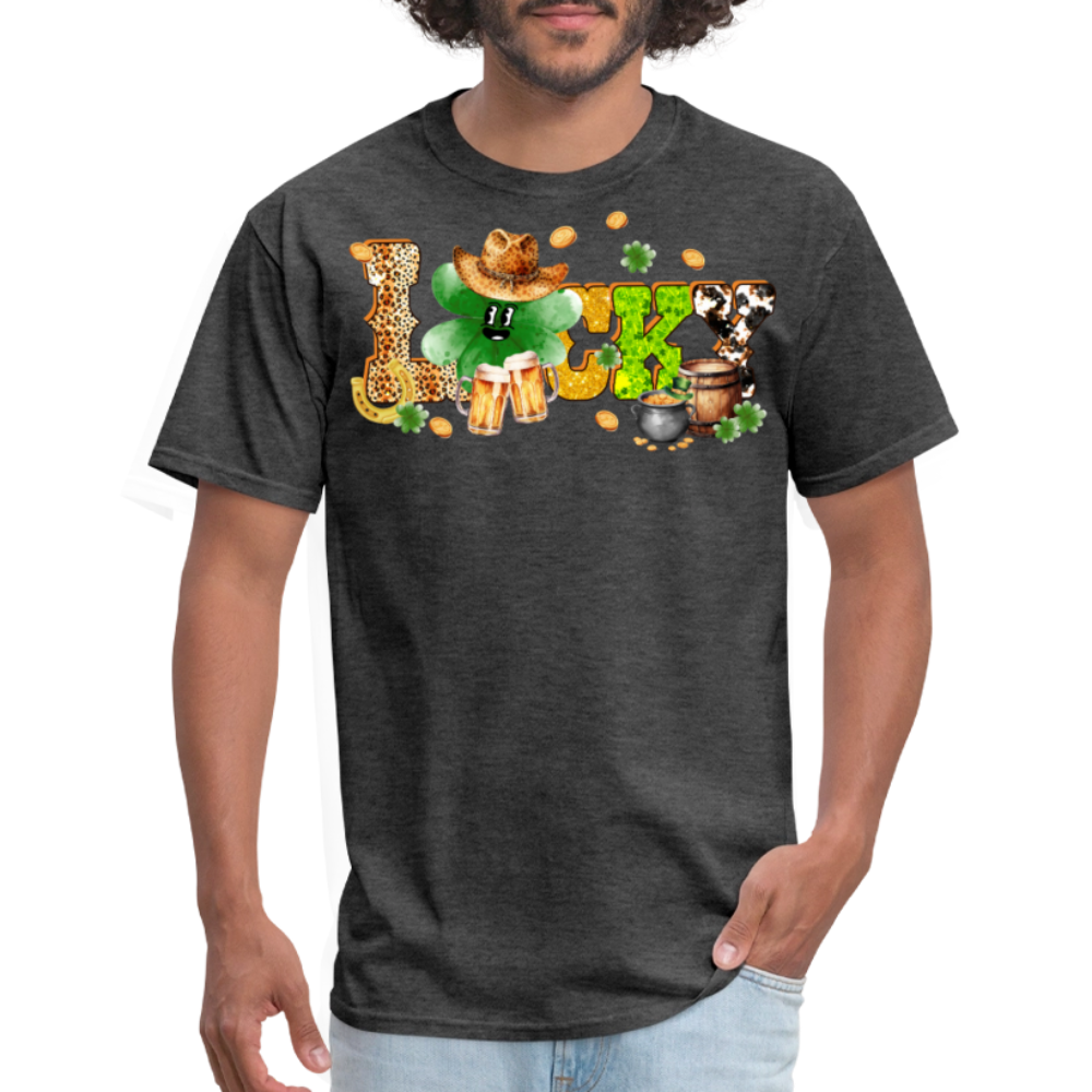 Lucky Shamrock Western Graphic T-shirt - heather black