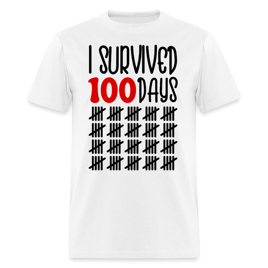 Funny 100 Days Survived School Tee Teacher Appreciation T-shirt - white