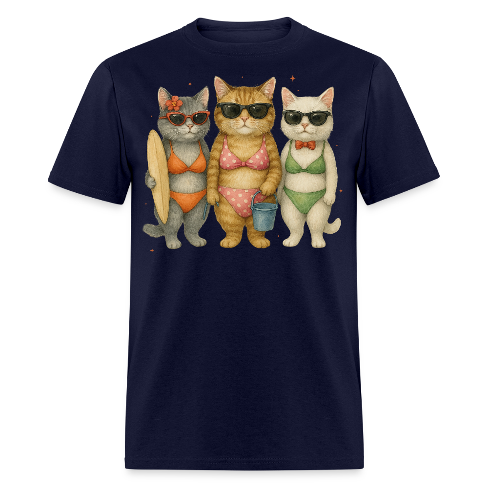 Summer Cats Tee With Surfboard And Sunglasses T-shirt - navy