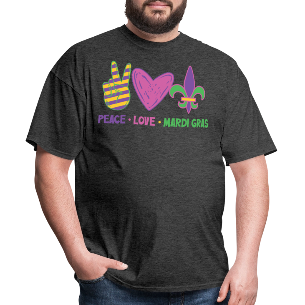 Peace Love Mardi Gras Shirt New Orleans Party Unisex T-shirt - heather black