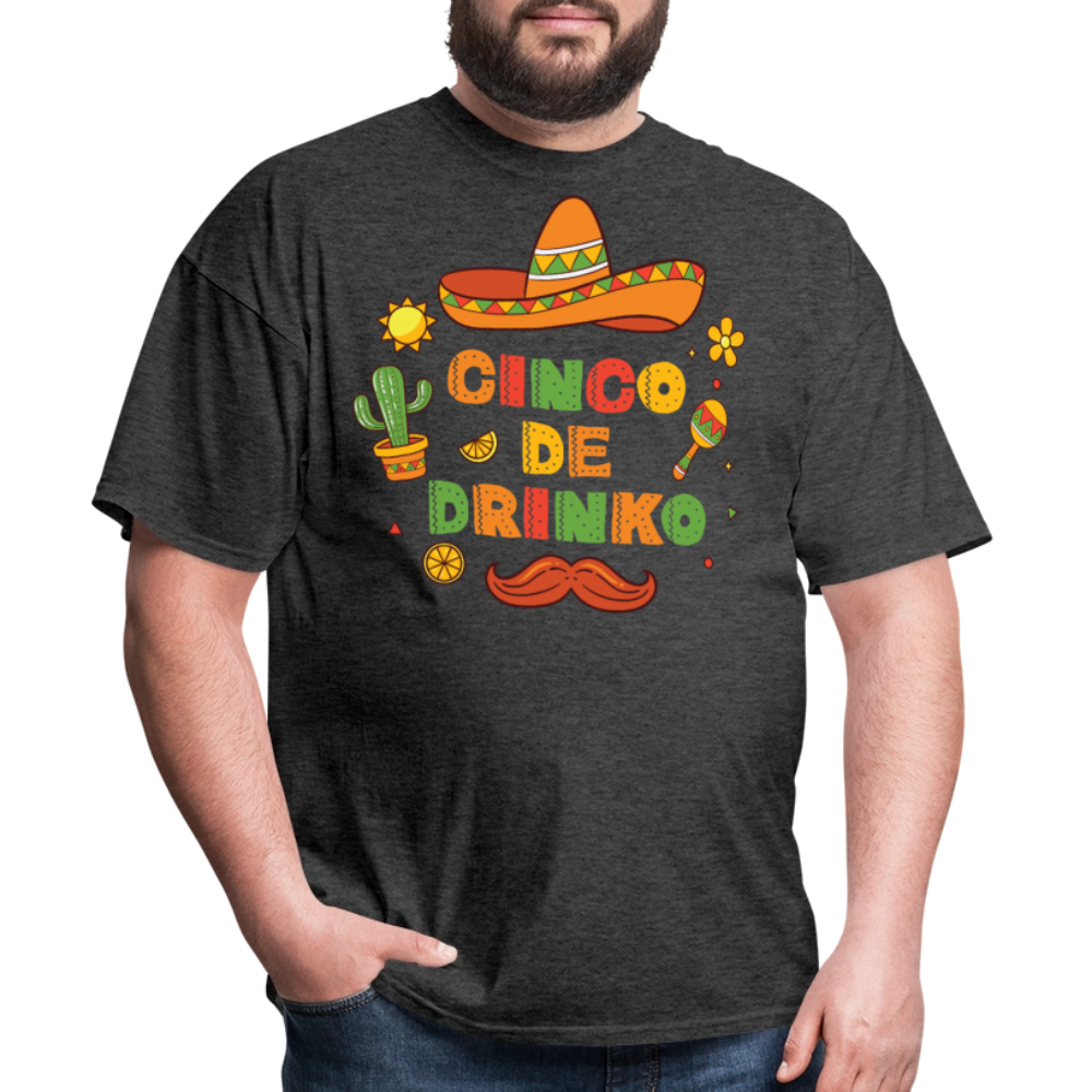 Sombrero and Mustache Party Tee Funny Cinco de Mayo drinking T-shirt - heather black