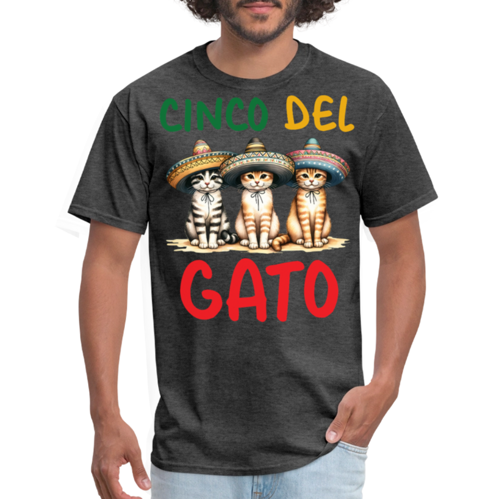 Cinco De Mayo Kitten Graphic Tee Funny Fiesta Cat T-shirt - heather black