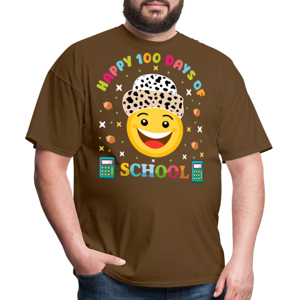 Happy 100 Days of School Teacher Tee 100 Days Smiley Face T-shirt - brown