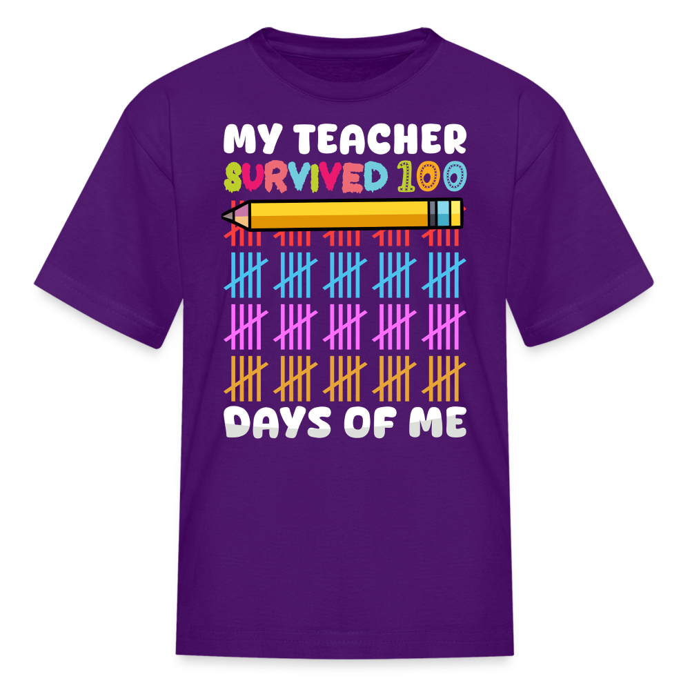 Teacher Survived 100 Days Of School Cute Kids Milestone T-shirt - purple