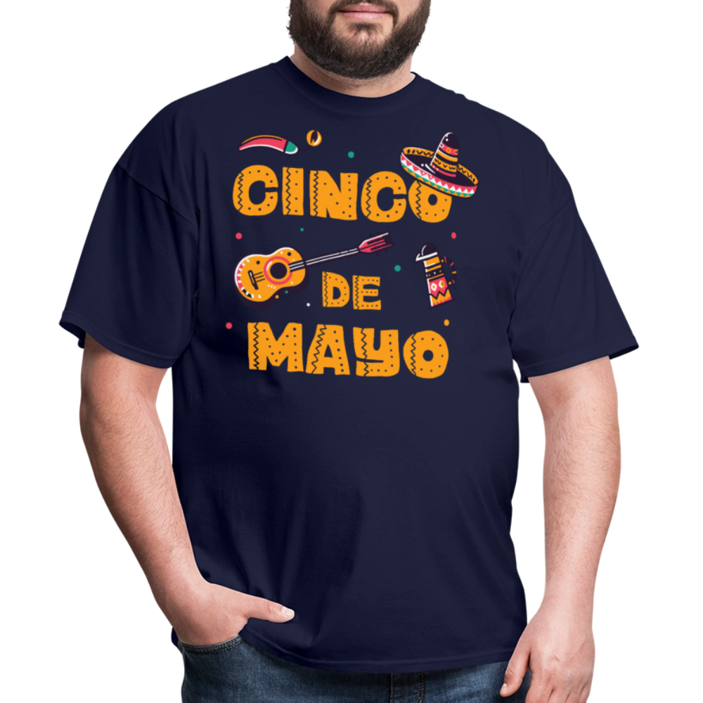 Mexican Fiesta Tee With Guitar And Sombrero Funny Cinco de Mayo T-shirt - navy