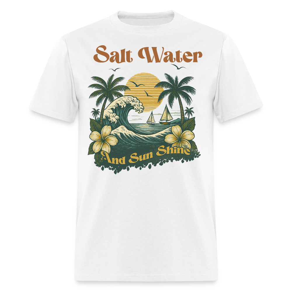 Saltwater And Sunshine Summer Retro Beach Vacation T-shirt - white