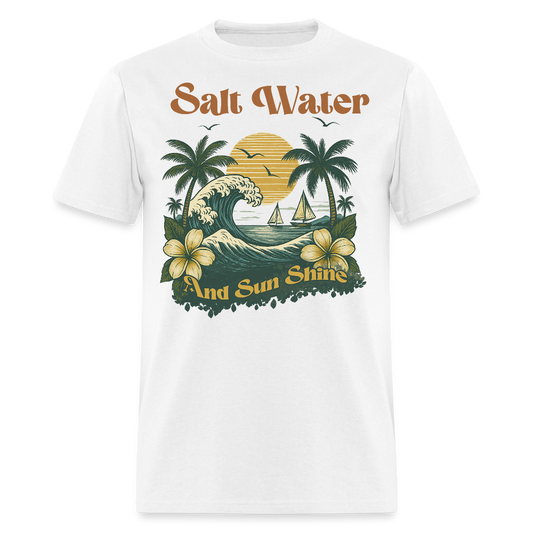 Saltwater And Sunshine Summer Retro Beach Vacation T-shirt - white
