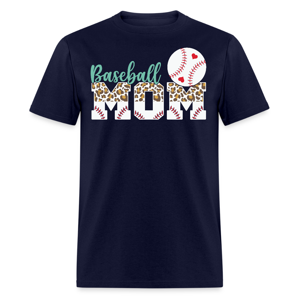 Baseball Mom Leopard Print Sports Mom T-shirt - navy
