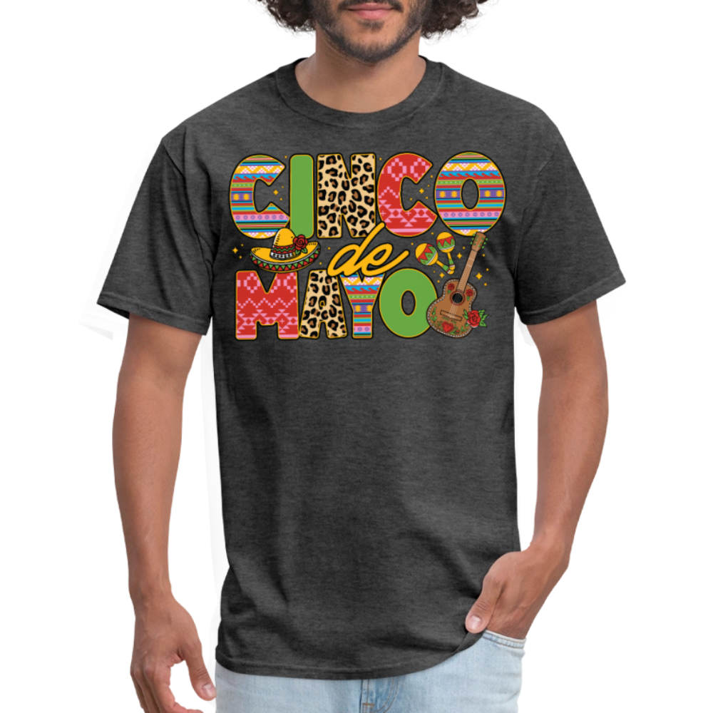 Leopard Print And Fiesta Design Cinco de Mayo T-shirt - heather black