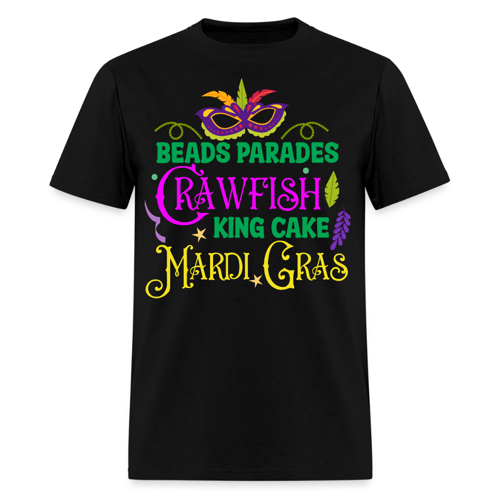 Beads and Crawfish Mardi Gras Tee New Orleans Festival T-shirt - black