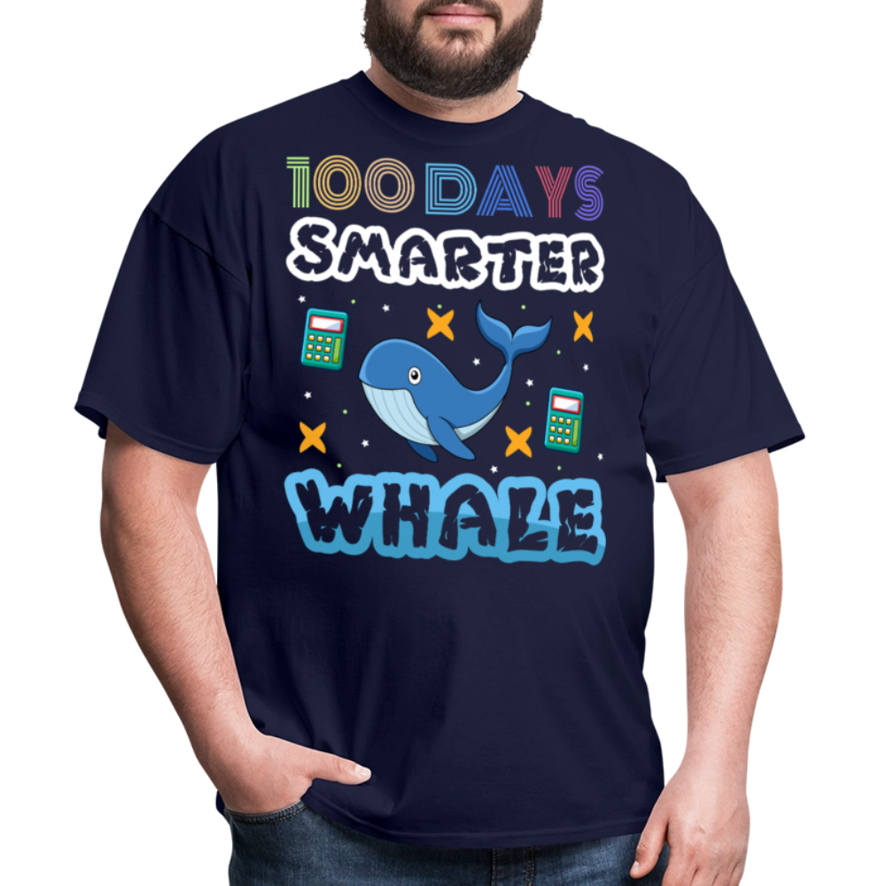 Cute Ocean Animal School Milestone Tee 100 Days Smarter Whale T-shirt - navy