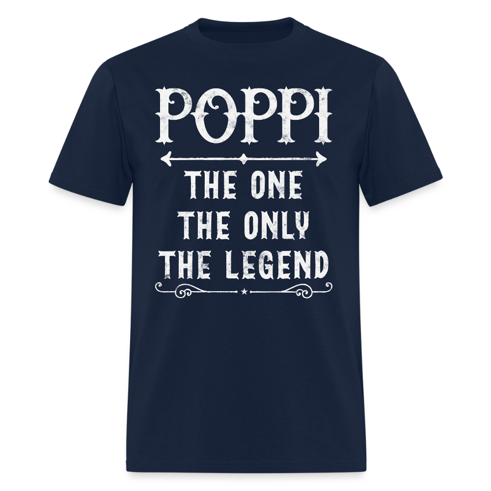 Poppi The One The Only The Legend Grandfather Gift T-Shirt - navy