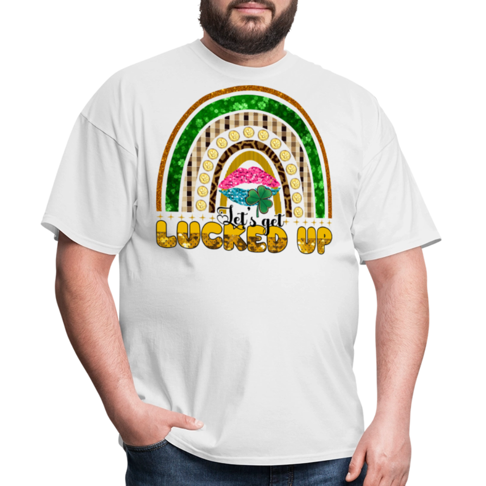 Let's Get Lucked Up Leprechaun Rainbow Lucky T-shirt - white