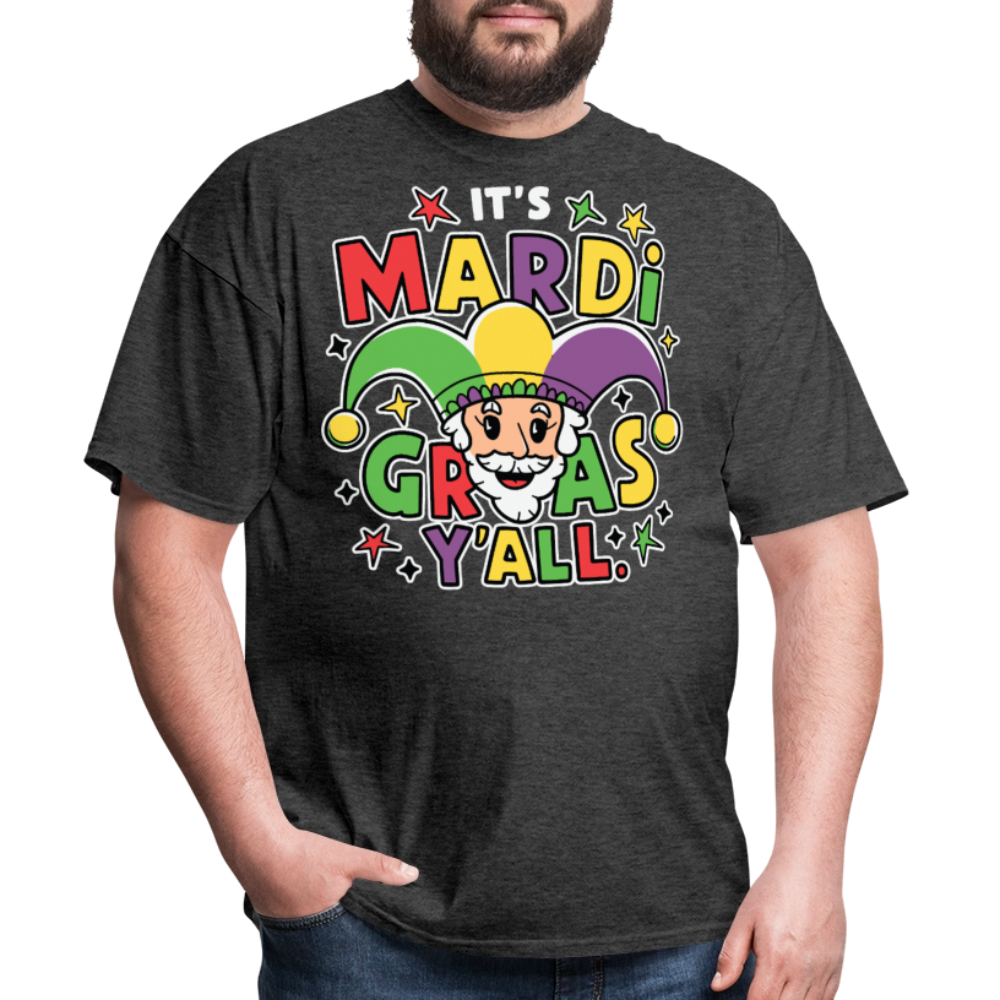 Funny Mardi Gras Party Shirt With Jester Festive Mardi Gras Y’all T-shirt - heather black